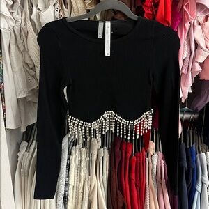 Black Beaded Fringe Crop Top